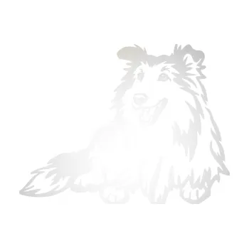 Polep vozidla SAMOLEPKA Pes 162 levá sheltie (82 - odrazková reflexní bílá) NA AUTO, NÁLEPKA, FÓLIE, POLEP, TUNING, VLASTNÍ TEXT, TISK, AUTOSAMOLEPKY.cz, POLEPY, OBRÁZEK, LOGO, SAMOLEPKY