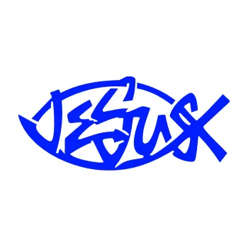 samolepka Jesus rybička 001 křesťanský symbol (19 - modrá dynamic) SAMOLEPKA NA AUTO, NÁLEPKA, FÓLIE, POLEP, TUNING, VLASTNÍ TEXT, TISK, AUTOSAMOLEPKY.cz, POLEPY, OBRÁZEK, LOGO, 3D STICKERS