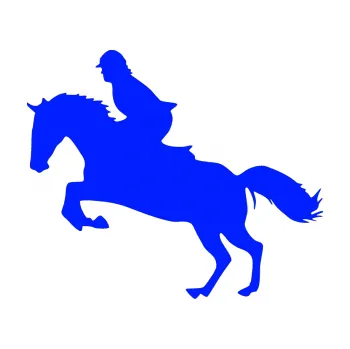 Samolepící dekorace Kůň 014 levá skok s jezdcem (19 - modrá dynamic) SAMOLEPKA NA AUTO, NÁLEPKA, FÓLIE, POLEP, TUNING, VLASTNÍ TEXT, TISK, AUTOSAMOLEPKY.cz, POLEPY, OBRÁZEK, LOGO, 3D STICKERS
