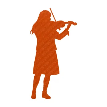 Samolepicí dekorace na vozidlo Music 023 pravá houslistka (54 - 3D karbon oranžový) SAMOLEPKA NA AUTO, NÁLEPKA, FÓLIE, POLEP, TUNING, VLASTNÍ TEXT, TISK, AUTOSAMOLEPKY.cz, POLEPY, OBRÁZEK, LOGO, 3D STICKERS