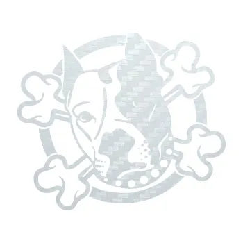 Polep vozidla SAMOLEPKA Pes 115 levá pitbull se zkříženými kostmi (51 - 3D karbon bílý) NA AUTO, NÁLEPKA, FÓLIE, POLEP, TUNING, VLASTNÍ TEXT, TISK, AUTOSAMOLEPKY.cz, POLEPY, OBRÁZEK, LOGO, SAMOLEPKY