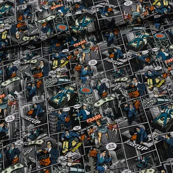 Kudločka Bavlněný úplet komiks černá 1,8/1 m