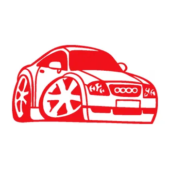 Polep vozidla SAMOLEPKA Audi TT karikatura pravá (10 - červená) NA AUTO, NÁLEPKA, FÓLIE, POLEP, TUNING, VLASTNÍ TEXT, TISK, AUTOSAMOLEPKY.cz, POLEPY, OBRÁZEK, LOGO, SAMOLEPKY