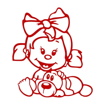 Samolepicí dekorace na vozidlo Dítě v autě 052 levá holčička s pejskem (18 - tmavě červená) SAMOLEPKA NA AUTO, NÁLEPKA, FÓLIE, POLEP, TUNING, VLASTNÍ TEXT, TISK, AUTOSAMOLEPKY.cz, POLEPY, OBRÁZEK, LOGO, 3D STICKERS