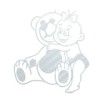 Samolepicí dekorace na vozidlo Dítě v autě 084 levá holčička s medvídkem (51 - 3D karbon bílý) SAMOLEPKA NA AUTO, NÁLEPKA, FÓLIE, POLEP, TUNING, VLASTNÍ TEXT, TISK, AUTOSAMOLEPKY.cz, POLEPY, OBRÁZEK, LOGO, 3D STICKERS