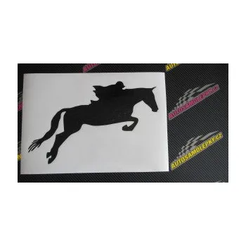 Samolepící dekorace SAMOLEPKA Kůň 015 pravá skok s jezdcem (10 - červená) NA AUTO, NÁLEPKA, FÓLIE, POLEP, TUNING, VLASTNÍ TEXT, TISK, AUTOSAMOLEPKY.cz, POLEPY, OBRÁZEK, LOGO, SAMOLEPKY