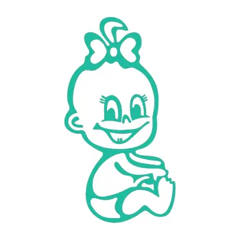 Samolepicí dekorace na vozidlo Dítě v autě 002 pravá holčička s mašličkou (25 - tyrkysová) SAMOLEPKA NA AUTO, NÁLEPKA, FÓLIE, POLEP, TUNING, VLASTNÍ TEXT, TISK, AUTOSAMOLEPKY.cz, POLEPY, OBRÁZEK, LOGO, 3D STICKERS