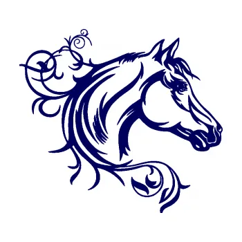 Samolepící dekorace SAMOLEPKA Kůň 061 pravá hlava s květinou (23 - tmavě modrá) NA AUTO, NÁLEPKA, FÓLIE, POLEP, TUNING, VLASTNÍ TEXT, TISK, AUTOSAMOLEPKY.cz, POLEPY, OBRÁZEK, LOGO, SAMOLEPKY