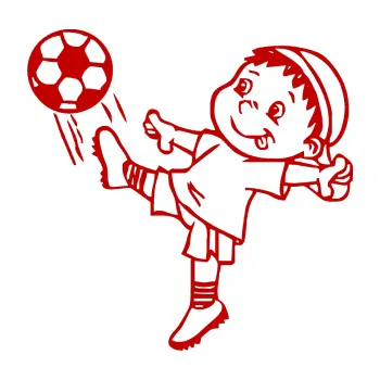Samolepicí dekorace na vozidlo Dítě v autě 022 levá fotbalista s míčem (18 - tmavě červená) SAMOLEPKA NA AUTO, NÁLEPKA, FÓLIE, POLEP, TUNING, VLASTNÍ TEXT, TISK, AUTOSAMOLEPKY.cz, POLEPY, OBRÁZEK, LOGO, 3D STICKERS