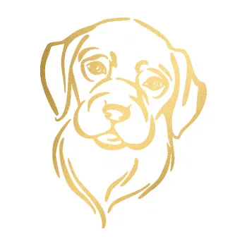 Polep vozidla SAMOLEPKA Pes 130 pravá hlavička (43 - zlatá metalíza) NA AUTO, NÁLEPKA, FÓLIE, POLEP, TUNING, VLASTNÍ TEXT, TISK, AUTOSAMOLEPKY.cz, POLEPY, OBRÁZEK, LOGO, SAMOLEPKY