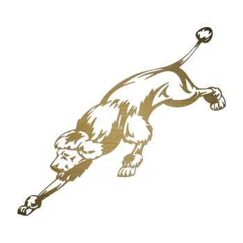 Polep vozidla SAMOLEPKA Pes 022 levá Pudl (64 - škrábaný kov zlatý) NA AUTO, NÁLEPKA, FÓLIE, POLEP, TUNING, VLASTNÍ TEXT, TISK, AUTOSAMOLEPKY.cz, POLEPY, OBRÁZEK, LOGO, SAMOLEPKY