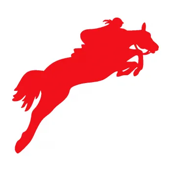 Samolepící dekorace SAMOLEPKA Kůň 084 pravá s jezdkyní (10 - červená) NA AUTO, NÁLEPKA, FÓLIE, POLEP, TUNING, VLASTNÍ TEXT, TISK, AUTOSAMOLEPKY.cz, POLEPY, OBRÁZEK, LOGO, SAMOLEPKY