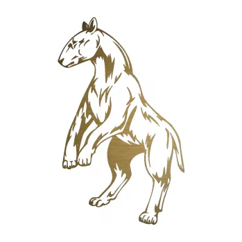 Polep vozidla SAMOLEPKA Pes 012 levá (64 - škrábaný kov zlatý) NA AUTO, NÁLEPKA, FÓLIE, POLEP, TUNING, VLASTNÍ TEXT, TISK, AUTOSAMOLEPKY.cz, POLEPY, OBRÁZEK, LOGO, SAMOLEPKY