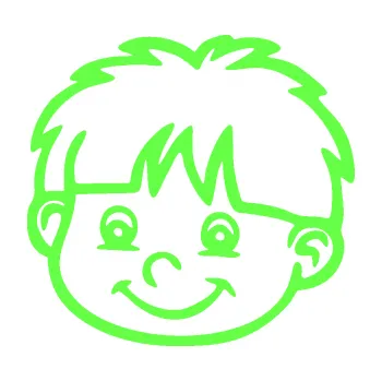 Samolepicí dekorace na vozidlo Dítě v autě 036 levá chlapec hlavička (71 - Fluorescentní zelená) SAMOLEPKA NA AUTO, NÁLEPKA, FÓLIE, POLEP, TUNING, VLASTNÍ TEXT, TISK, AUTOSAMOLEPKY.cz, POLEPY, OBRÁZEK, LOGO, 3D STICKERS