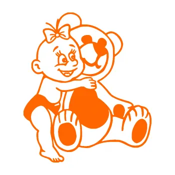 Samolepicí dekorace na vozidlo Dítě v autě 084 pravá holčička s medvídkem (73 - Fluorescentní oranžová) SAMOLEPKA NA AUTO, NÁLEPKA, FÓLIE, POLEP, TUNING, VLASTNÍ TEXT, TISK, AUTOSAMOLEPKY.cz, POLEPY, OBRÁZEK, LOGO, 3D STICKERS