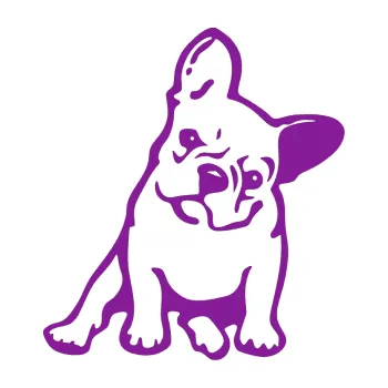 Polep vozidla SAMOLEPKA Pes 061 pravá Francouzský buldoček (14 - fialová) NA AUTO, NÁLEPKA, FÓLIE, POLEP, TUNING, VLASTNÍ TEXT, TISK, AUTOSAMOLEPKY.cz, POLEPY, OBRÁZEK, LOGO, SAMOLEPKY