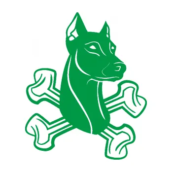 Polep vozidla Pes 114 pravá dobrman se zkříženými kostmi (12 - zelená) SAMOLEPKA NA AUTO, NÁLEPKA, FÓLIE, POLEP, TUNING, VLASTNÍ TEXT, TISK, AUTOSAMOLEPKY.cz, POLEPY, OBRÁZEK, LOGO, 3D STICKERS