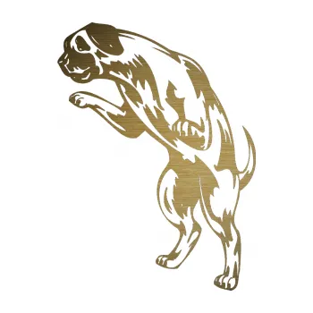 Polep vozidla SAMOLEPKA Pes 050 levá (64 - škrábaný kov zlatý) NA AUTO, NÁLEPKA, FÓLIE, POLEP, TUNING, VLASTNÍ TEXT, TISK, AUTOSAMOLEPKY.cz, POLEPY, OBRÁZEK, LOGO, SAMOLEPKY