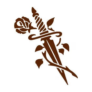 Samolepící dekorace SAMOLEPKA Meč s růží pravá (15 - hnědá) NA AUTO, NÁLEPKA, FÓLIE, POLEP, TUNING, VLASTNÍ TEXT, TISK, AUTOSAMOLEPKY.cz, POLEPY, OBRÁZEK, LOGO, SAMOLEPKY