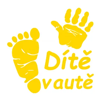 Samolepicí dekorace na vozidlo Dítě v autě 094 pravá ručička a nožička s nápisem (13 - jasně žlutá) SAMOLEPKA NA AUTO, NÁLEPKA, FÓLIE, POLEP, TUNING, VLASTNÍ TEXT, TISK, AUTOSAMOLEPKY.cz, POLEPY, OBRÁZEK, LOGO, 3D STICKERS