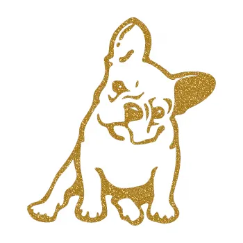 samolepka Pes 061 pravá Francouzský buldoček (92 - Ultra Metalic zlatá) SAMOLEPKA NA AUTO, NÁLEPKA, FÓLIE, POLEP, TUNING, VLASTNÍ TEXT, TISK, AUTOSAMOLEPKY.cz, POLEPY, OBRÁZEK, LOGO, 3D STICKERS