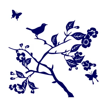 Samolepící dekorace SAMOLEPKA Interiér 005 pravá větvička s ptáčkem a motýlky (23 - tmavě modrá) NA AUTO, NÁLEPKA, FÓLIE, POLEP, TUNING, VLASTNÍ TEXT, TISK, AUTOSAMOLEPKY.cz, POLEPY, OBRÁZEK, LOGO, SAMOLEPKY