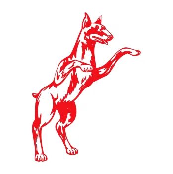 Polep vozidla SAMOLEPKA Pes 028 pravá (10 - červená) NA AUTO, NÁLEPKA, FÓLIE, POLEP, TUNING, VLASTNÍ TEXT, TISK, AUTOSAMOLEPKY.cz, POLEPY, OBRÁZEK, LOGO, SAMOLEPKY