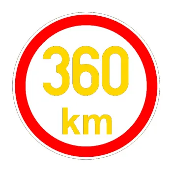 samolepka Maximální rychlost 360km - nejvyšší konstrukční rychlost (13 - jasně žlutá) SAMOLEPKA NA AUTO, NÁLEPKA, FÓLIE, POLEP, TUNING, VLASTNÍ TEXT, TISK, AUTOSAMOLEPKY.cz, POLEPY, OBRÁZEK, LOGO, 3D STICKERS