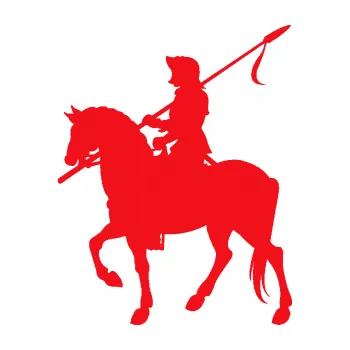 Polep vozidla SAMOLEPKA Rytíř na koni levá (10 - červená) NA AUTO, NÁLEPKA, FÓLIE, POLEP, TUNING, VLASTNÍ TEXT, TISK, AUTOSAMOLEPKY.cz, POLEPY, OBRÁZEK, LOGO, SAMOLEPKY