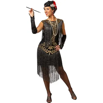 Karnevalový kostým Dámský kostým - Krátké, třásňové černo zlaté šaty L/XL