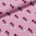 Novatex Bavlněný úplet dětský 7101-001 Trolls skřítci a duha na růžové 1,45/1 m