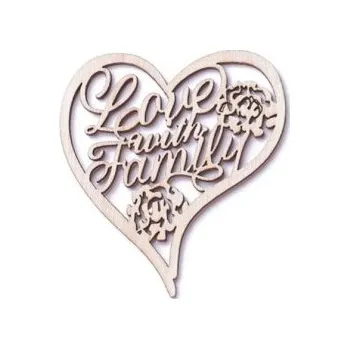 Dětské navlékací korálky Dřevěný výřez srdce love family 70x72mm
