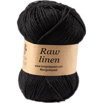 Příze Borgo de' Pazzi Raw linen 220 Černá (Přírodní Len 220)