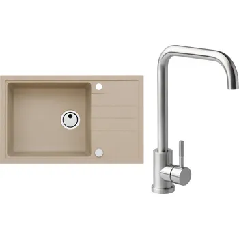 Set Alveus (dřez Intermezzo 130 Beige 55 + baterie Angle Kartáčovaná ocel) SETA20032