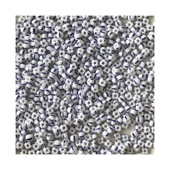 Dětské navlékací korálky Rokajl Preciosa 1. jakost 10/0 bílé s modrými pruhy č. 101