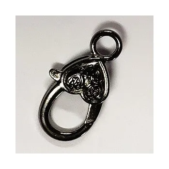 Dětské navlékací korálky Karabinka gunmetal ozdobná srdce 27mm (1ks)