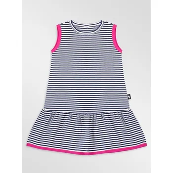 Dámské šaty Bambusové šaty - modrobílý proužek, růžový lem, Duomamas Velikost: 110