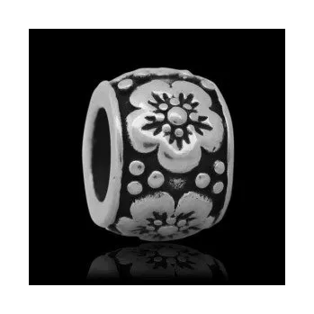 Materiál na výrobu šperku Korálek váleček s kytičkami X chirurgická ocel (1 ks)