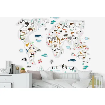Samolepící dekorace FUGU Dětská mapa světa přelepovací bílá - samolepky na zeď Rozměr: Dětská mapa světa S 100 cm x 76 cm