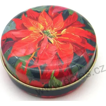 Dóza na potraviny IHR RED RUBY plechová dóza lékovka 7908 červený květ vánoční hvězdy poinsettie