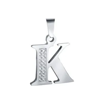 Přívěsek Přívěsek písmeno K s kamínky 29x20mm chirurgická ocel