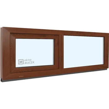 Okno Plastové okno - KNIPPING 70 AD, 2100x600 mm, FIX/S, ořech Sklo: čiré, Barva, imitace: ořech/bílá (jednostranně) + příslušenství a montážní materiál zdarma