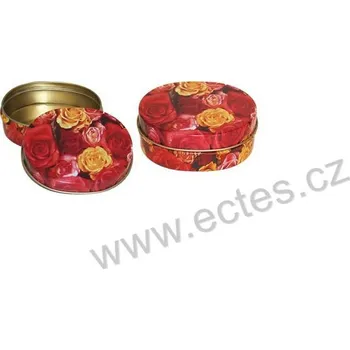 Dóza na potraviny RŮŽE plechová dóza mini lékovka ovál 3222XL červenožluté květy růží