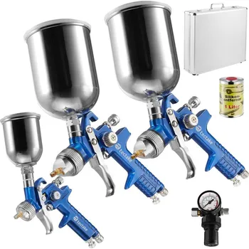 Stříkací pistole tectake HVLP sada 3 ks v kufříku + odstraňovač silikonu