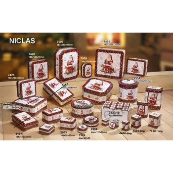 Dóza na potraviny NICLAS plechová dóza barel 2954 Santa s houpacím koněm a dárky