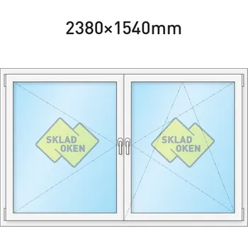 Okno Plastové okno 238x154 cm (2380x1540 mm) | Dvoukřídlé okno se sloupkem | Bílé | Otevíravé i sklopné | Pravé | 6 komor | 80 mm