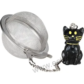 Konvice na čaj ChaCult FILOU nerezové sítko na čaj s přívěškem černé kočky