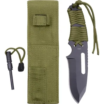 Multifunkční nůž Nůž PARACORD ROTHCO s pevnou čepelí + křesadlo ZELENÝ