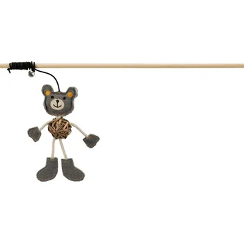 Hračka pro kočku Udice s tkaným medvídkem a rolničkou, 40cm