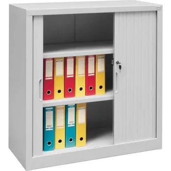 Kovová skříň s žaluziovými dveřmi, v x š x h: 1040 x 1000 x 435 mm, barva korpusu šedá RAL7035, žaluzie šedé